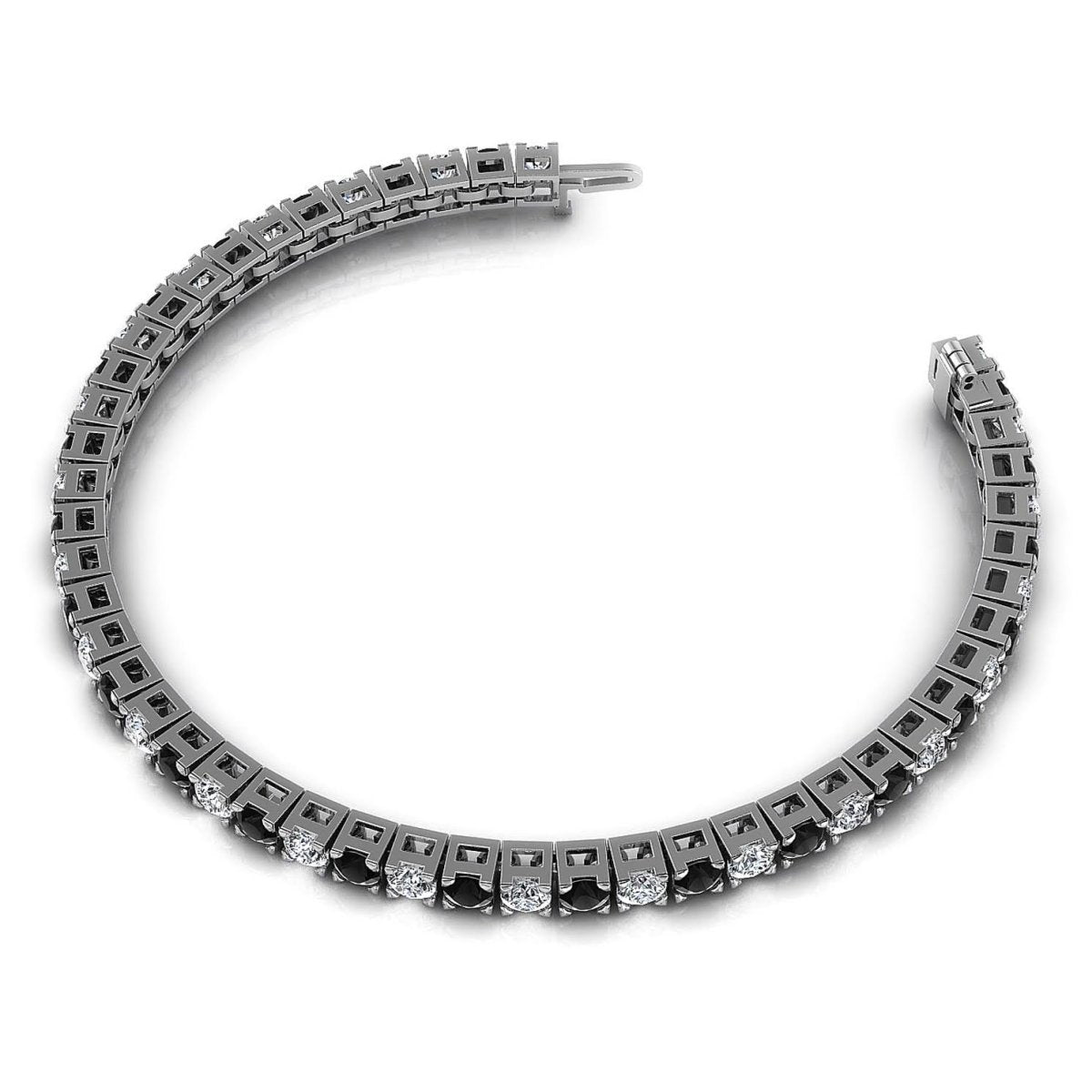 Rare 3.25CT Round Cut Black and White Diamond Tennis Bracelet in 14KT White Gold