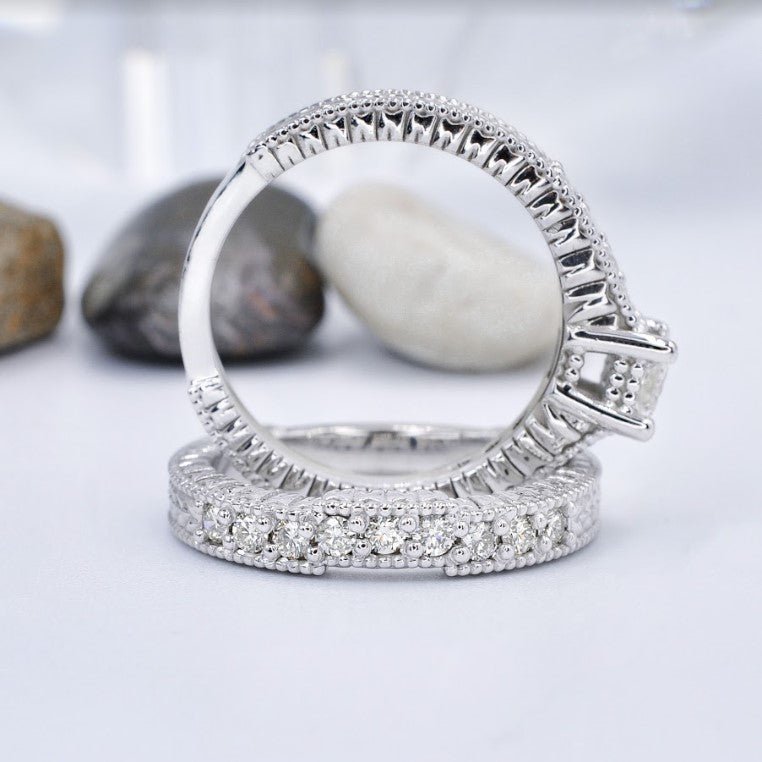 Risk-Free 1.00 CT Round Cut Diamond Bridal Set in 14KT White Gold - Primestyle.com