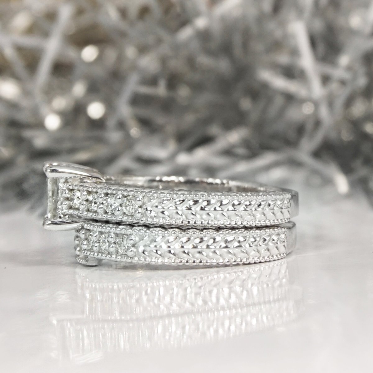 Risk-Free 1.00 CT Round Cut Diamond Bridal Set in 14KT White Gold - Primestyle.com