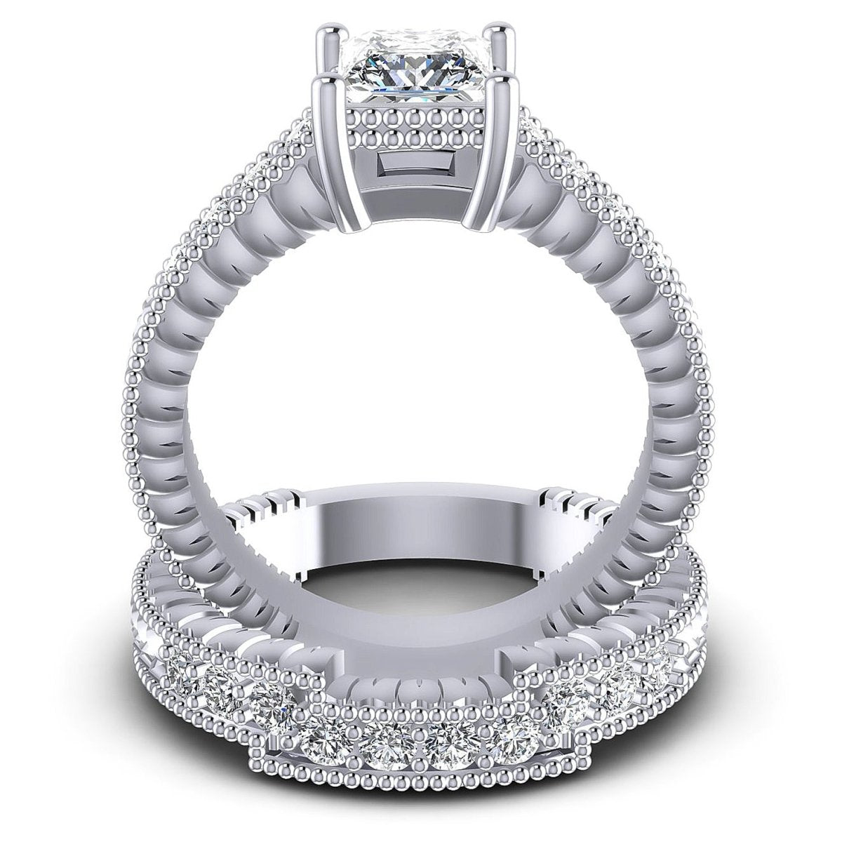 Risk-Free 1.00 CT Round Cut Diamond Bridal Set in 14KT White Gold - Primestyle.com