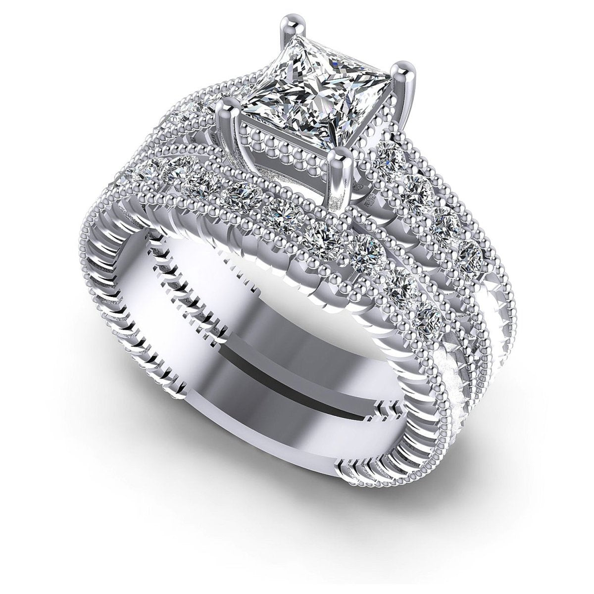 Risk-Free 1.00 CT Round Cut Diamond Bridal Set in 14KT White Gold - Primestyle.com