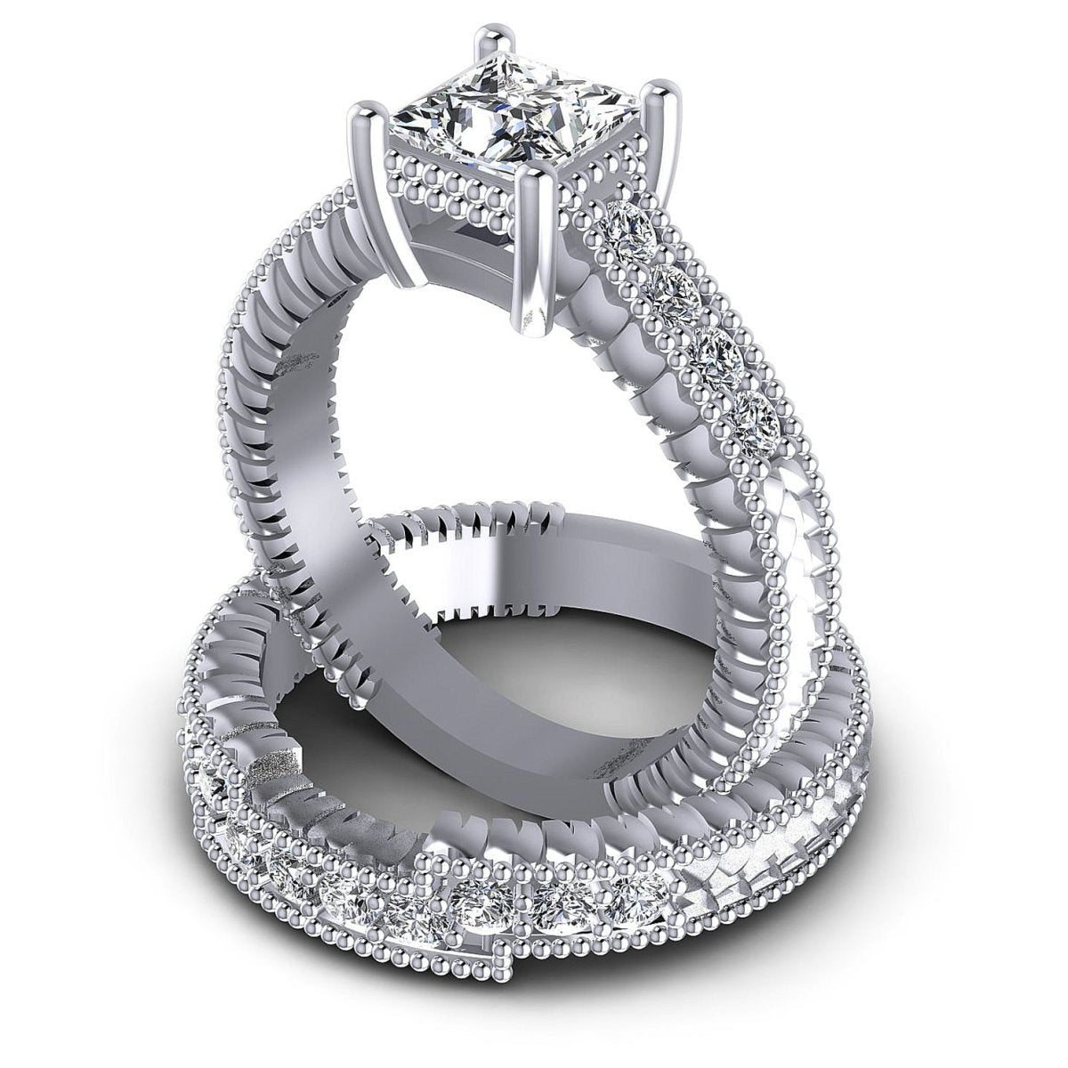 Risk-Free 1.00 CT Round Cut Diamond Bridal Set in 14KT White Gold - Primestyle.com