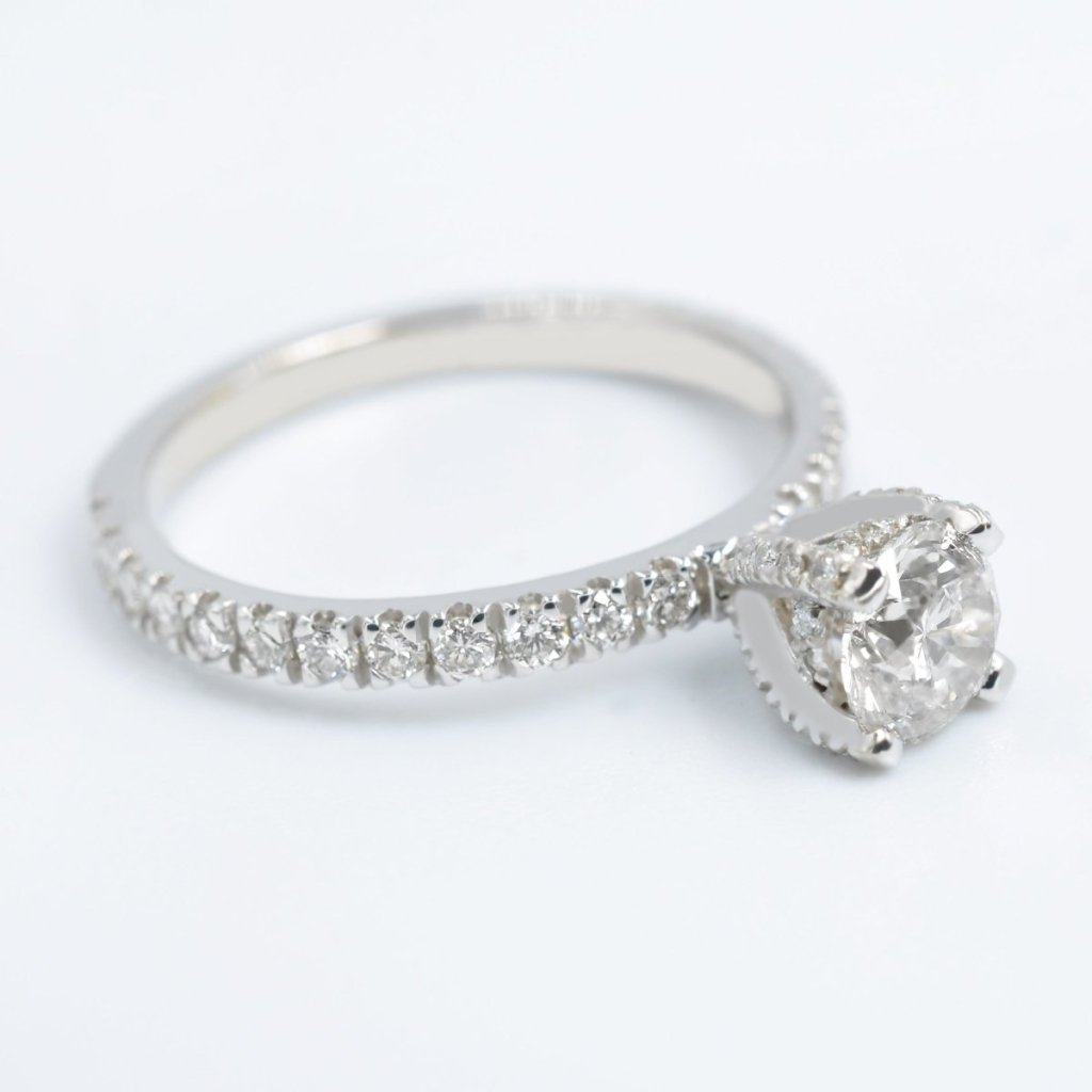 Risk - free 1.20CT Round Cut Diamond Engagement Ring in 14kt White Gold - Primestyle.com
