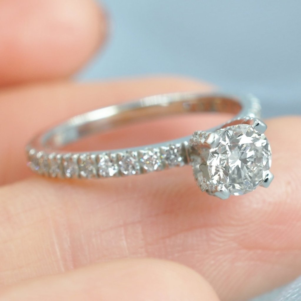 Risk-free 1.20CT Round Cut Diamond Engagement Ring in 14kt White Gold