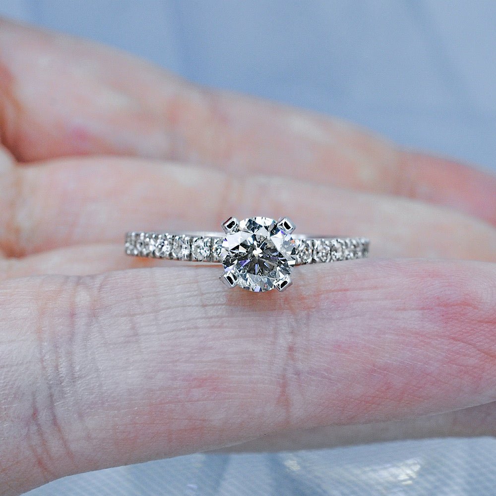 Risk-free 1.20CT Round Cut Diamond Engagement Ring in 14kt White Gold - Primestyle.com