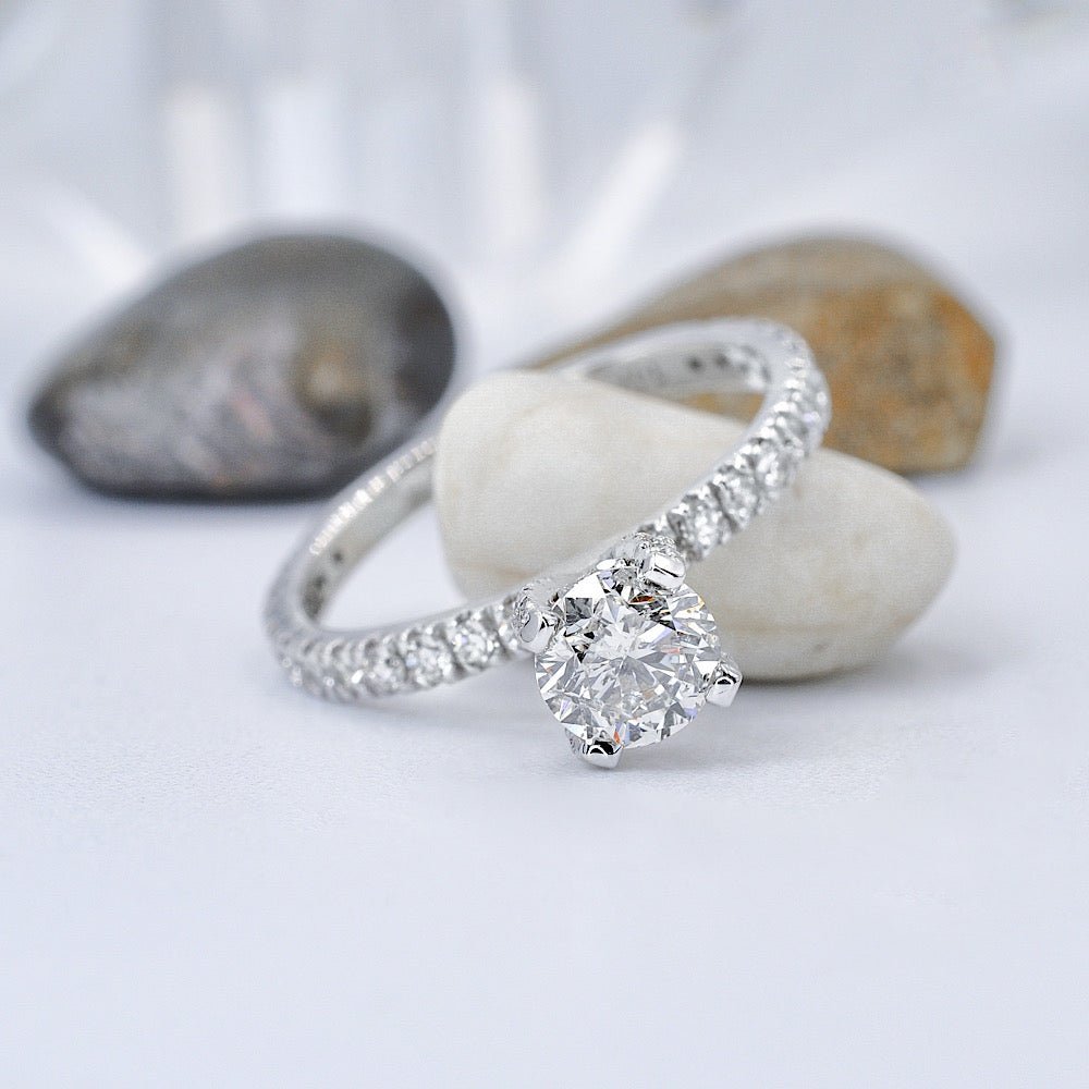 Risk - free 1.20CT Round Cut Diamond Engagement Ring in 14kt White Gold - Primestyle.com