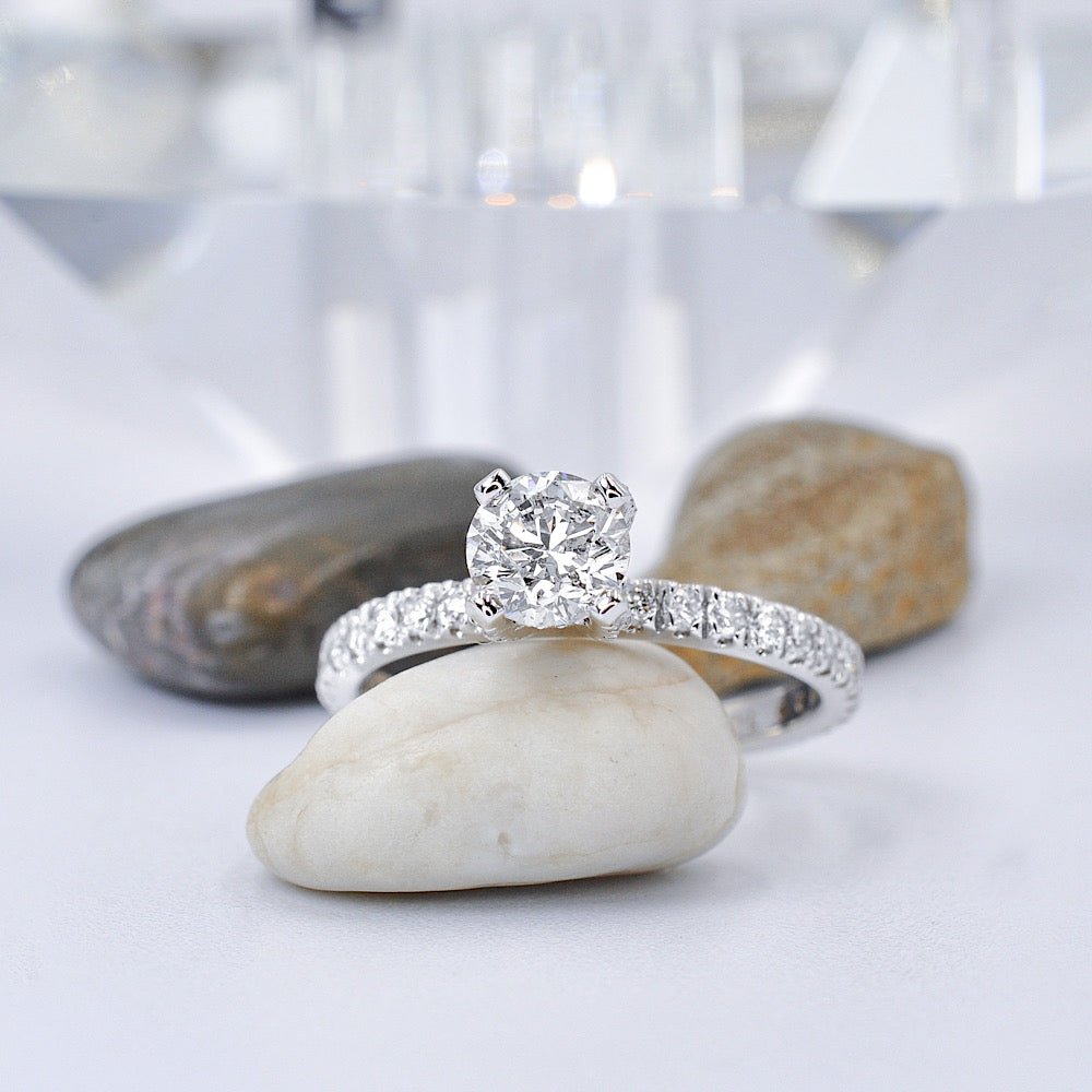 Risk-free 1.20CT Round Cut Diamond Engagement Ring in 14kt White Gold - Primestyle.com