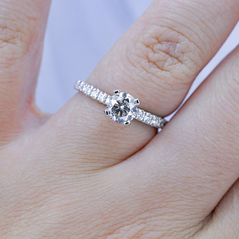 Risk - free 1.20CT Round Cut Diamond Engagement Ring in 14kt White Gold - Primestyle.com