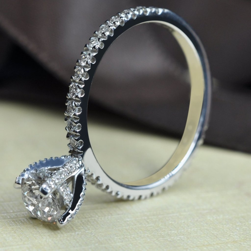 Risk - free 1.20CT Round Cut Diamond Engagement Ring in 14kt White Gold - Primestyle.com