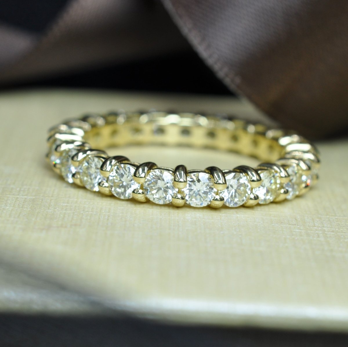 Running Out 2.00 CT Round Cut Diamond Eternity Ring in 14 KT Yellow Gold - Primestyle.com