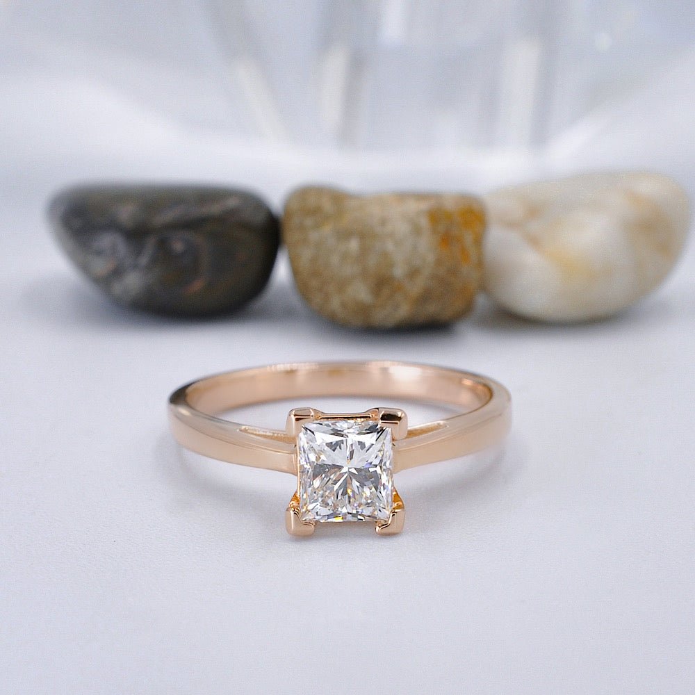 Selected 1.00CT Princess Cut Diamond Solitaire Ring in 14KT Rose Gold - Primestyle.com