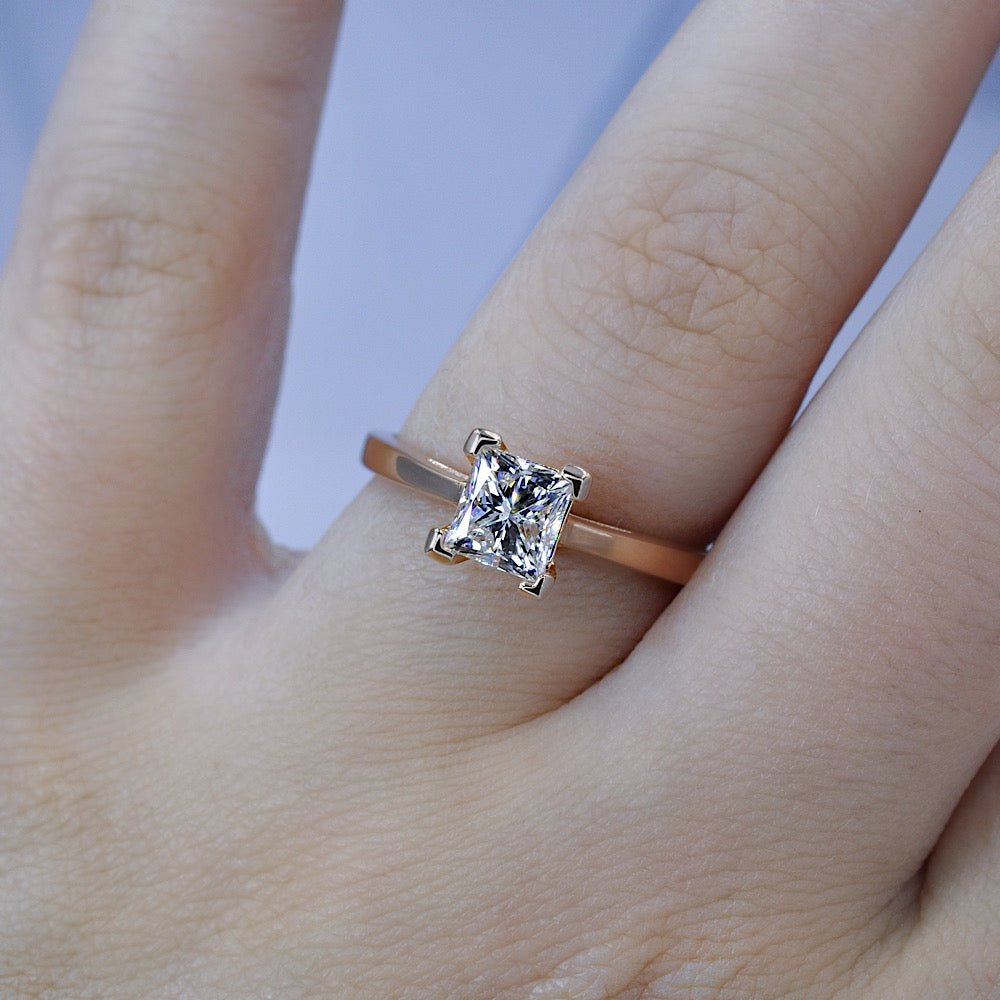 Selected 1.00CT Princess Cut Diamond Solitaire Ring in 14KT Rose Gold - Primestyle.com