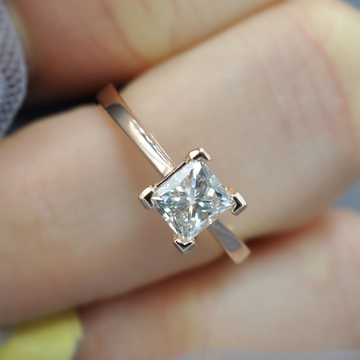 Selected 1.00CT Princess Cut Diamond Solitaire Ring in 14KT Rose Gold - Primestyle.com