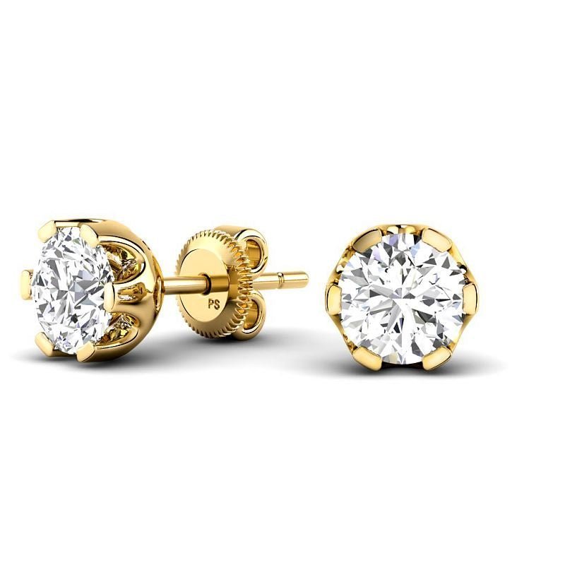 Six - Prong 0.60 - 5.00 CT Round Cut Lab Grown Diamonds - Stud Earrings - Primestyle.com