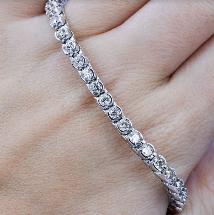 Sparkling 3.00 CT Round Cut Diamond Tennis Bracelet in 14KT White Gold - Primestyle.com