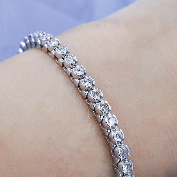 Sparkling 3.00 CT Round Cut Diamond Tennis Bracelet in 14KT White Gold - Primestyle.com