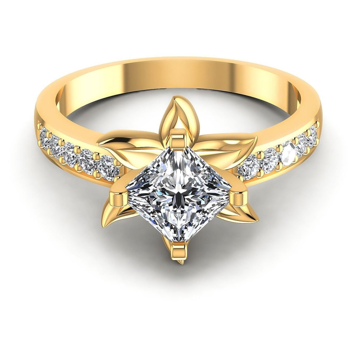 Special 0.80CT Princess and Round Cut Diamond Engagement Ring in 18kt Yellow Gold - Primestyle.com