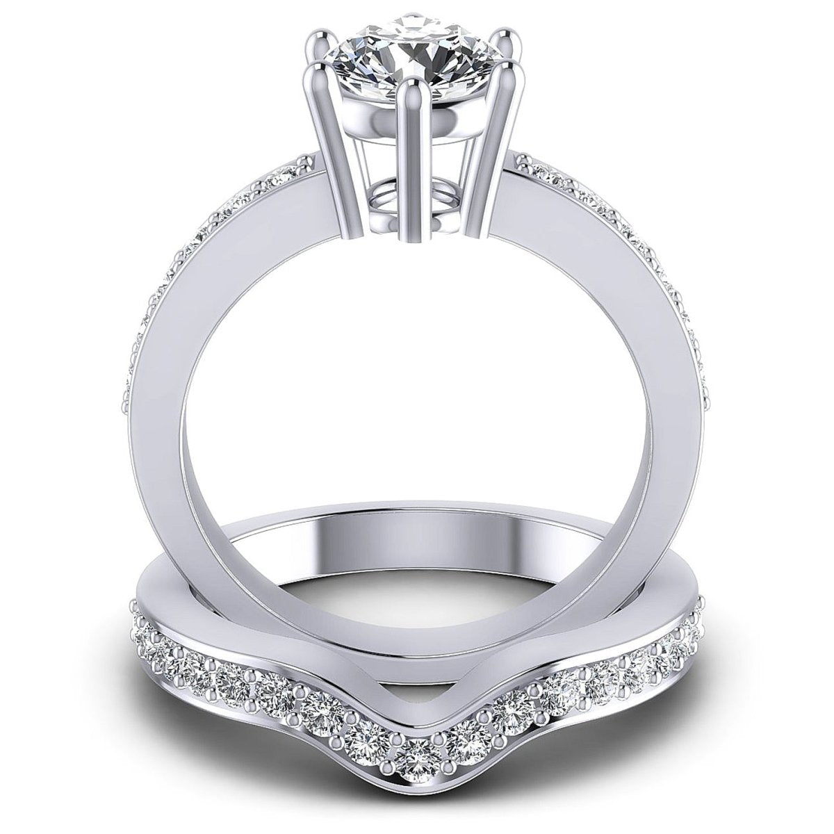 Special 0.95 CT Round Cut Diamond Bridal Set in 14 KT White Gold - Primestyle.com