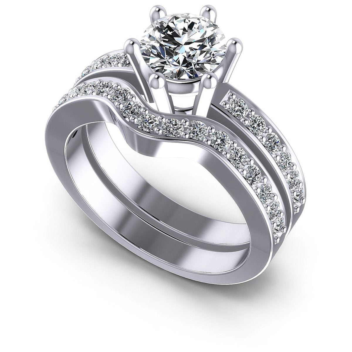Special 0.95 CT Round Cut Diamond Bridal Set in 14 KT White Gold