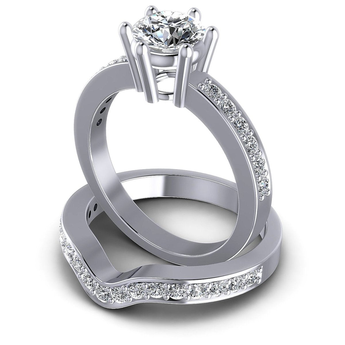 Special 0.95 CT Round Cut Diamond Bridal Set in 14 KT White Gold