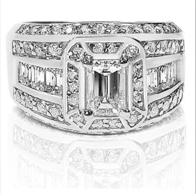 Special 2.50 CT Emerald and Round Cut Diamond Engagement Ring in 14KT White Gold - Primestyle.com