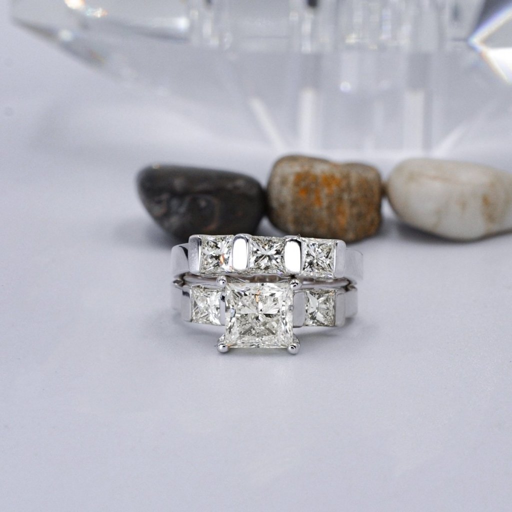 Special 3.05CT Princess Cut Diamond Bridal Set in 14KT White Gold