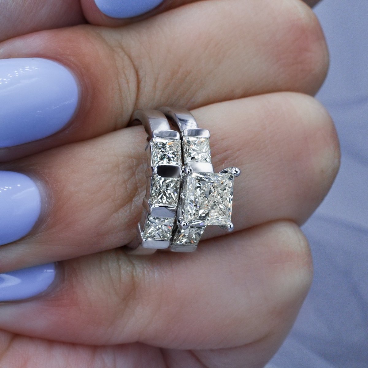 Special 3.05CT Princess Cut Diamond Bridal Set in 14KT White Gold