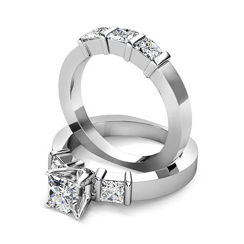 Special 3.05CT Princess Cut Diamond Bridal Set in 14KT White Gold