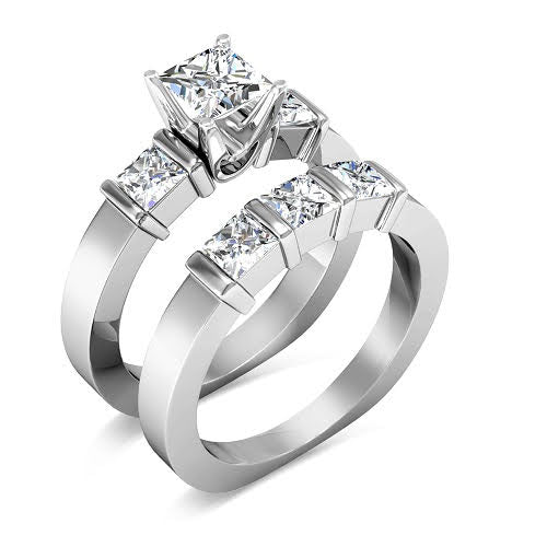 Special 3.05CT Princess Cut Diamond Bridal Set in 14KT White Gold