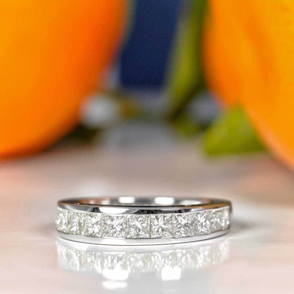 Stylish 1.65 CT Princess Cut Diamond Wedding Band in 14KT White Gold - Primestyle.com