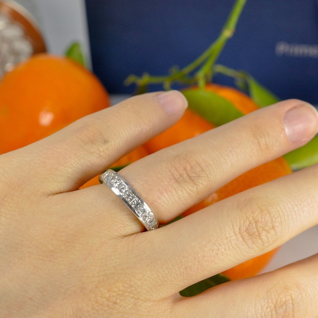 Stylish 1.65 CT Princess Cut Diamond Wedding Band in 14KT White Gold - Primestyle.com