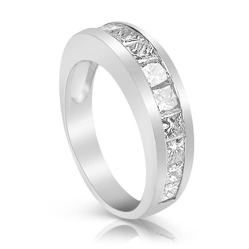 Stylish 1.65 CT Princess Cut Diamond Wedding Band in 14KT White Gold