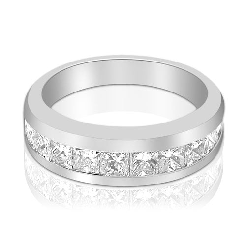 Stylish 1.65 CT Princess Cut Diamond Wedding Band in 14KT White Gold