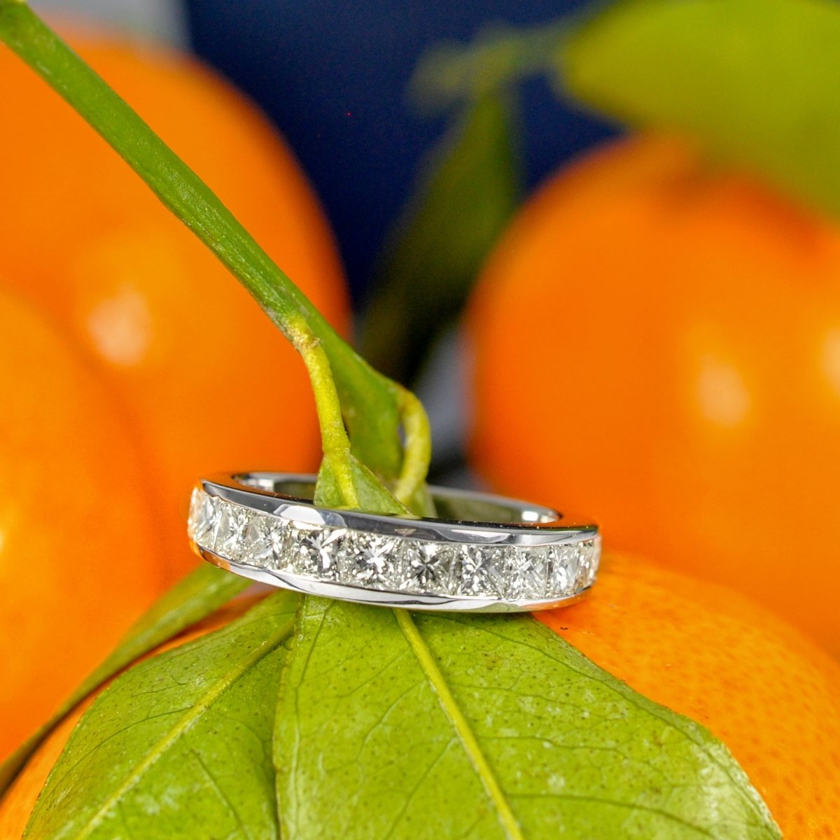 Stylish 1.65 CT Princess Cut Diamond Wedding Band in 14KT White Gold