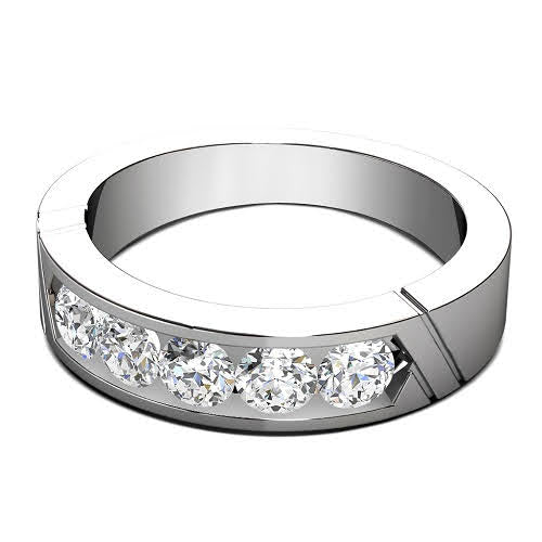 VIP 0.60 CT Round Cut Diamond Mens Wedding Band in 14KT White Gold