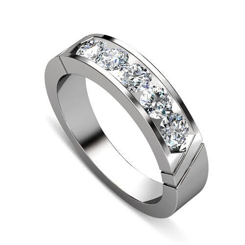 VIP 0.60 CT Round Cut Diamond Mens Wedding Band in 14KT White Gold