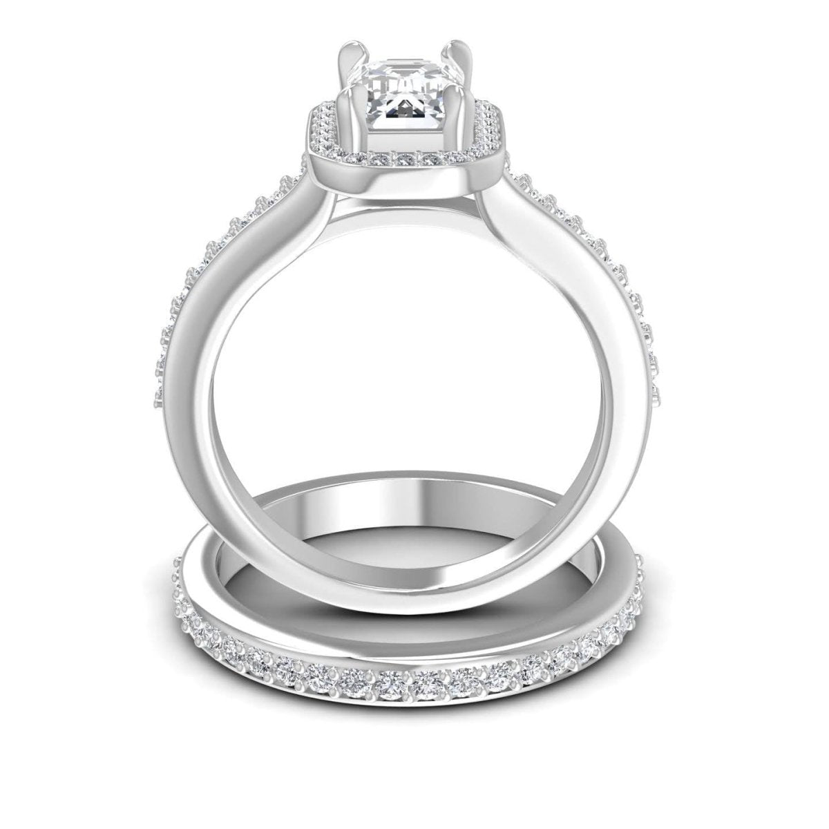 Wholesale 0.90 CT Emerald and Round Cut Diamond Bridal Set in 14 KT White Gold - Primestyle.com