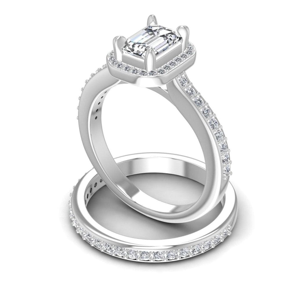 Wholesale 0.90 CT Emerald and Round Cut Diamond Bridal Set in 14 KT White Gold - Primestyle.com