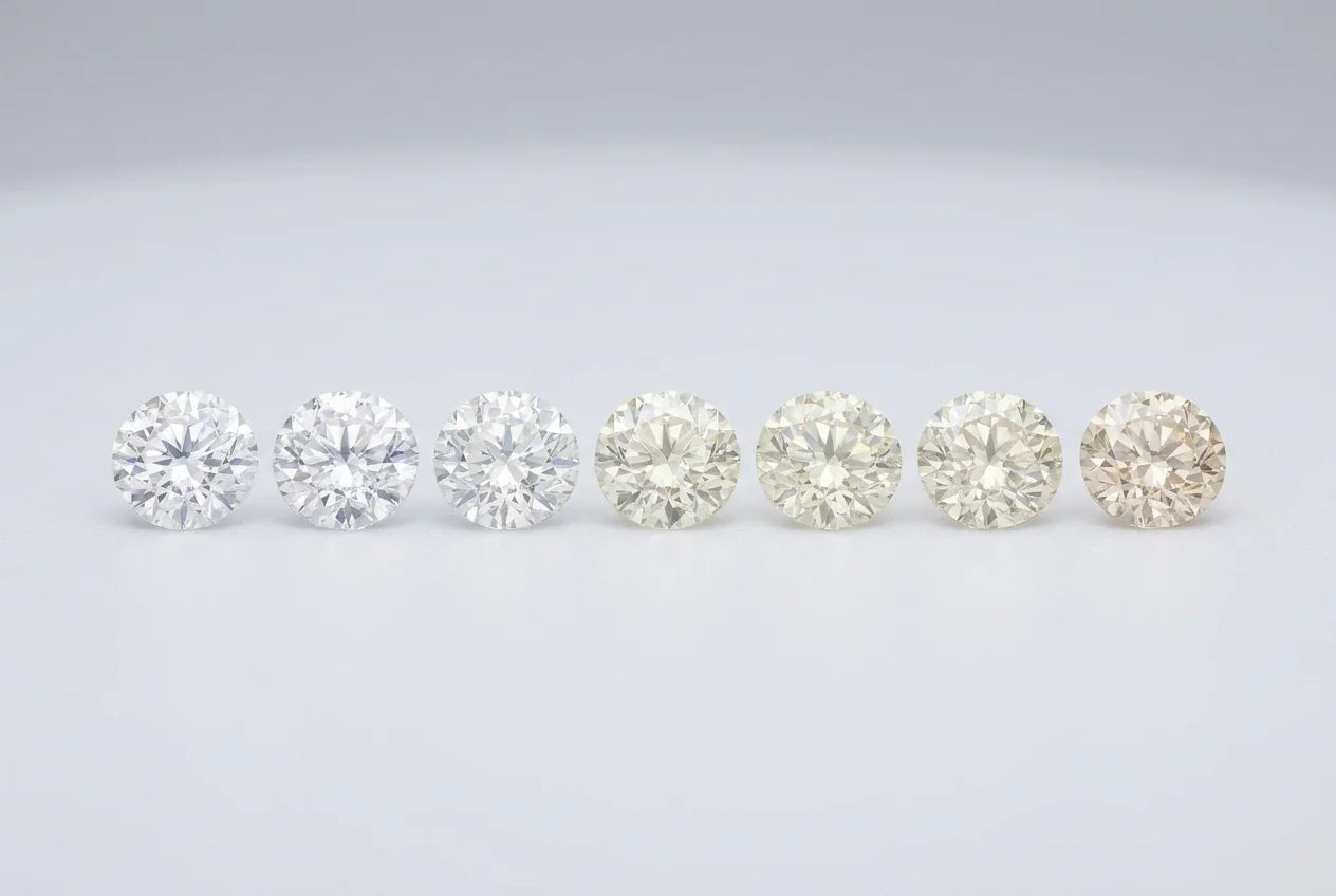 Diamonds in a row showing the color grading scale