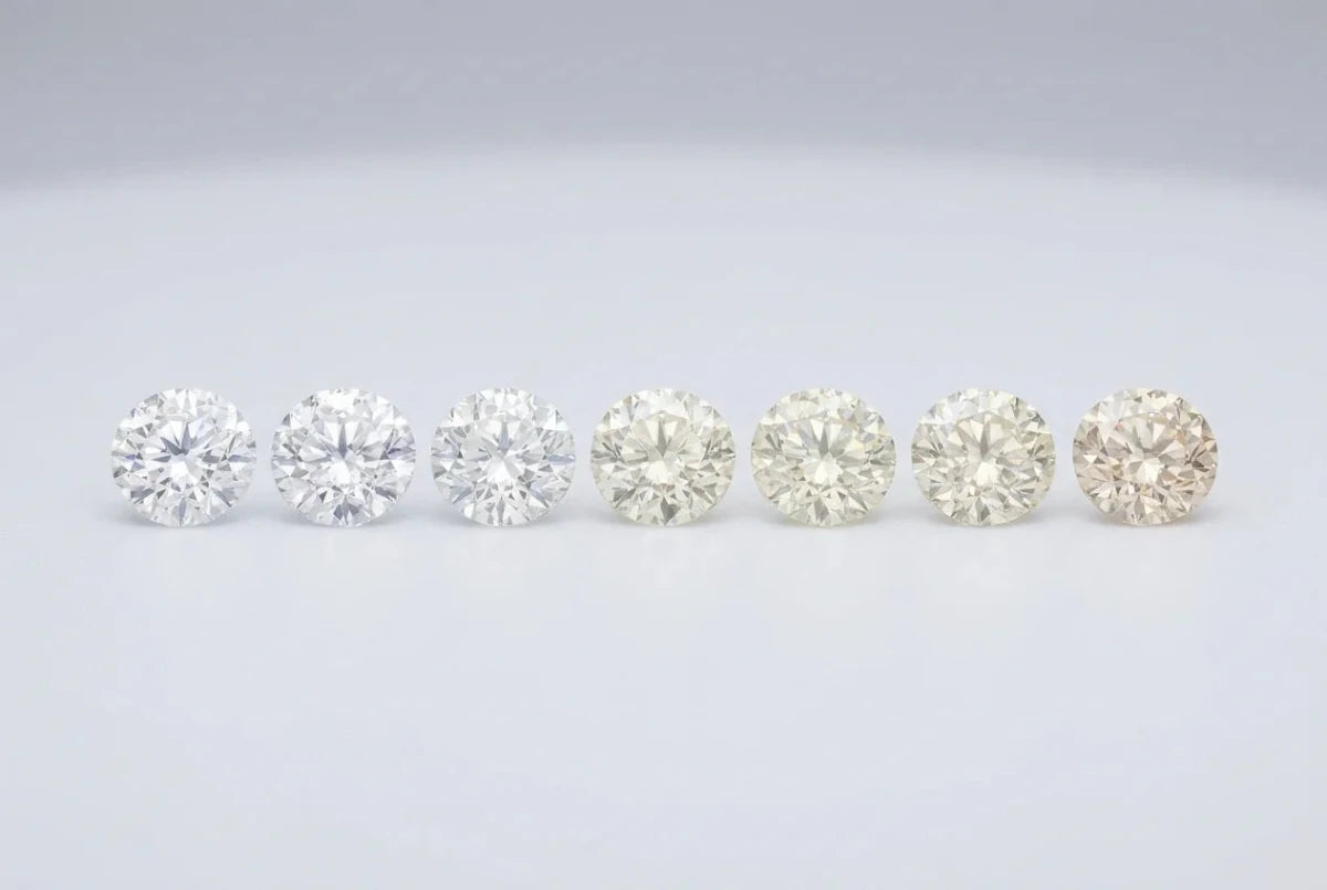 Diamonds in a row showing the color grading scale