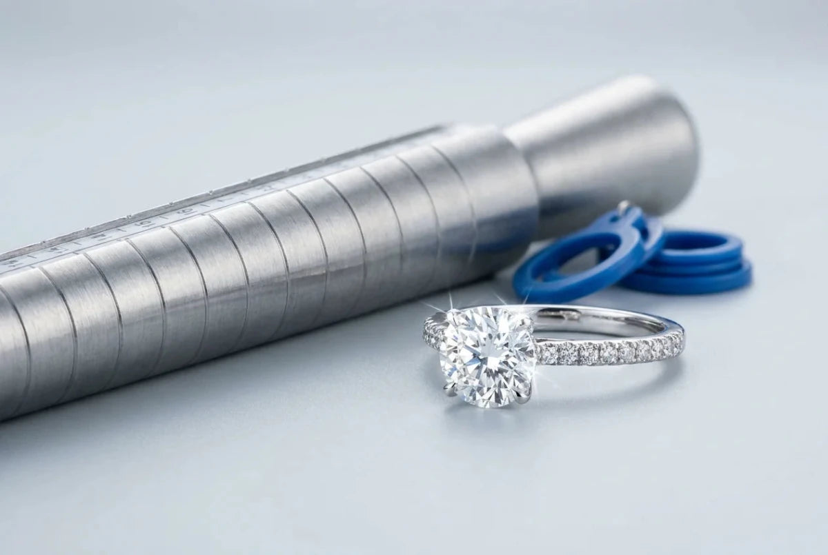 Ring sizing tools and a ring being measured