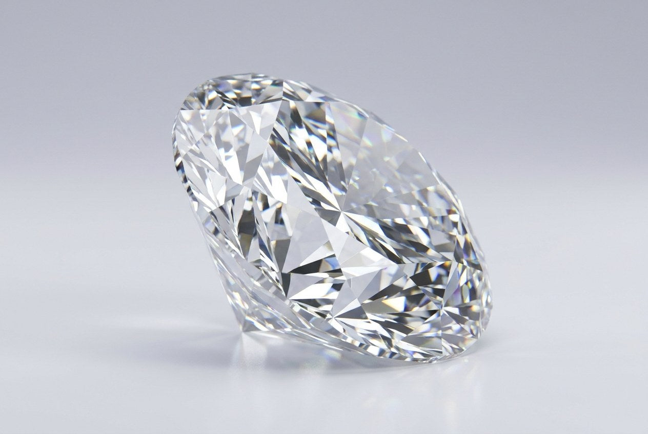 A large round brilliant diamond showing its carat size