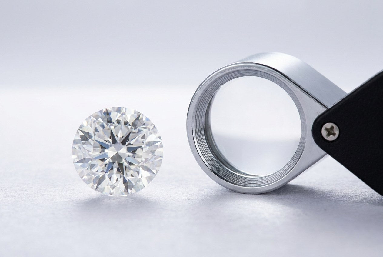 A diamond beside a jeweler's loupe