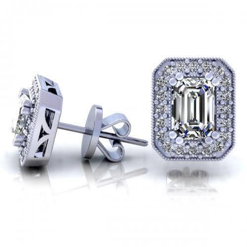 0.65 CT Emerald & Round Cut Natural Diamonds - Stud Earrings