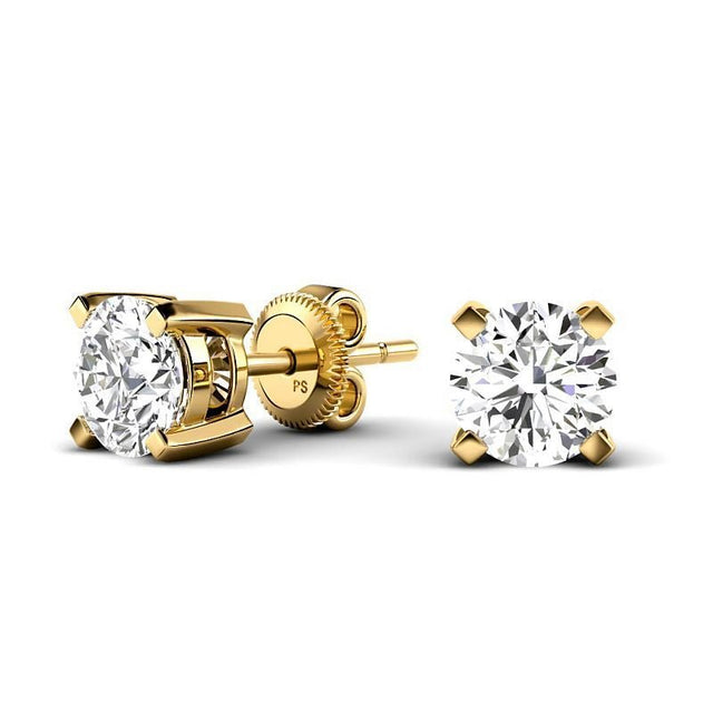 5.00 CT Round Cut Lab Grown Diamonds in 14KT Yellow Gold Stud Earrings