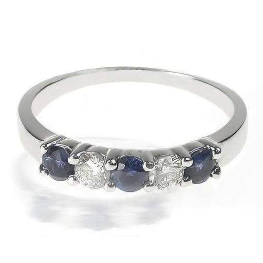 1.00 CT Round Cut Blue Sapphires & Diamonds - Wedding Band
