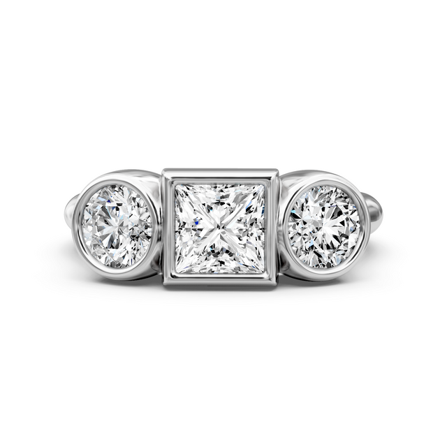 1.55-7.05 CT Princess & Round Cut Lab Grown Diamonds - Three Stone Rings