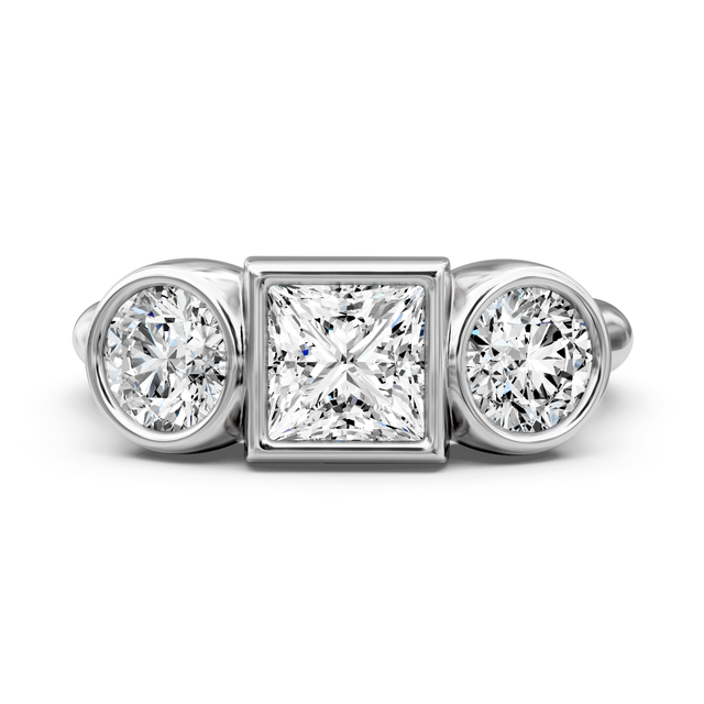 1.55-7.05 CT Princess & Round Cut Lab Grown Diamonds - Three Stone Rings