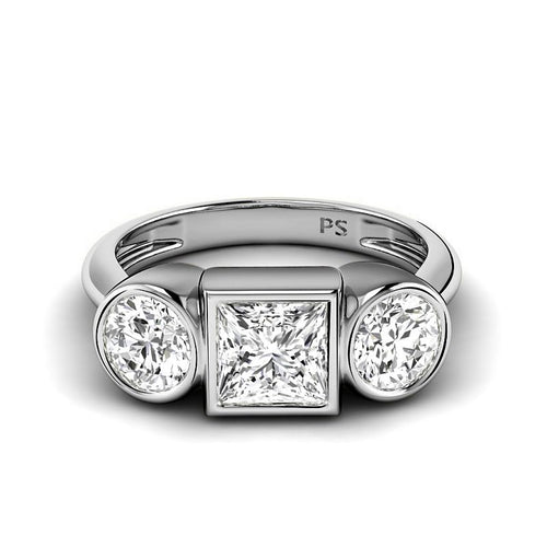 1.10-1.30 CT Round & Princess Cut Diamonds - Three Stone Ring
