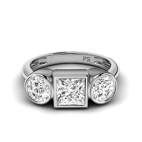 1.10-1.30 CT Round & Princess Cut Diamonds - Three Stone Ring